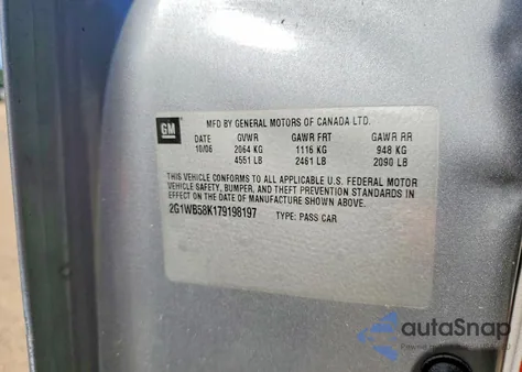 2007 Chevrolet Impala Ls z USA, uszkodzony, nr VIN 2G1WB58K179198197
